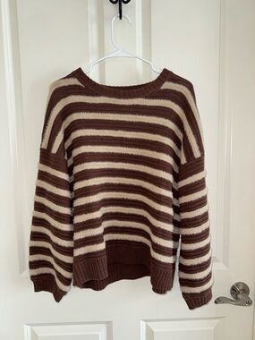 bohme Brown and Cream Striped Crewneck Sweater